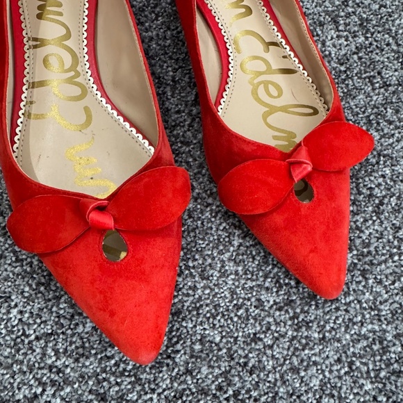 Sam Edelman Women's Red Suede Bow Raz pointed-toe Flats Size 8 - Picture 3 of 10
